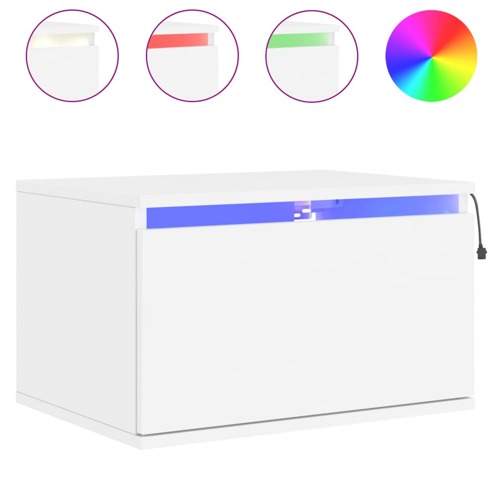 Nachtkastje Met Led-Verlichting Wandgemonteerd 1 Wit