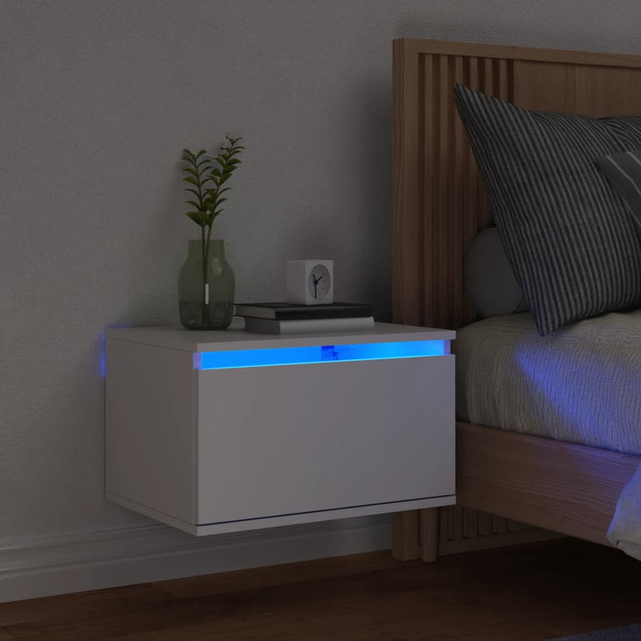 Nachtkastje Met Led-Verlichting Wandgemonteerd 1 Wit