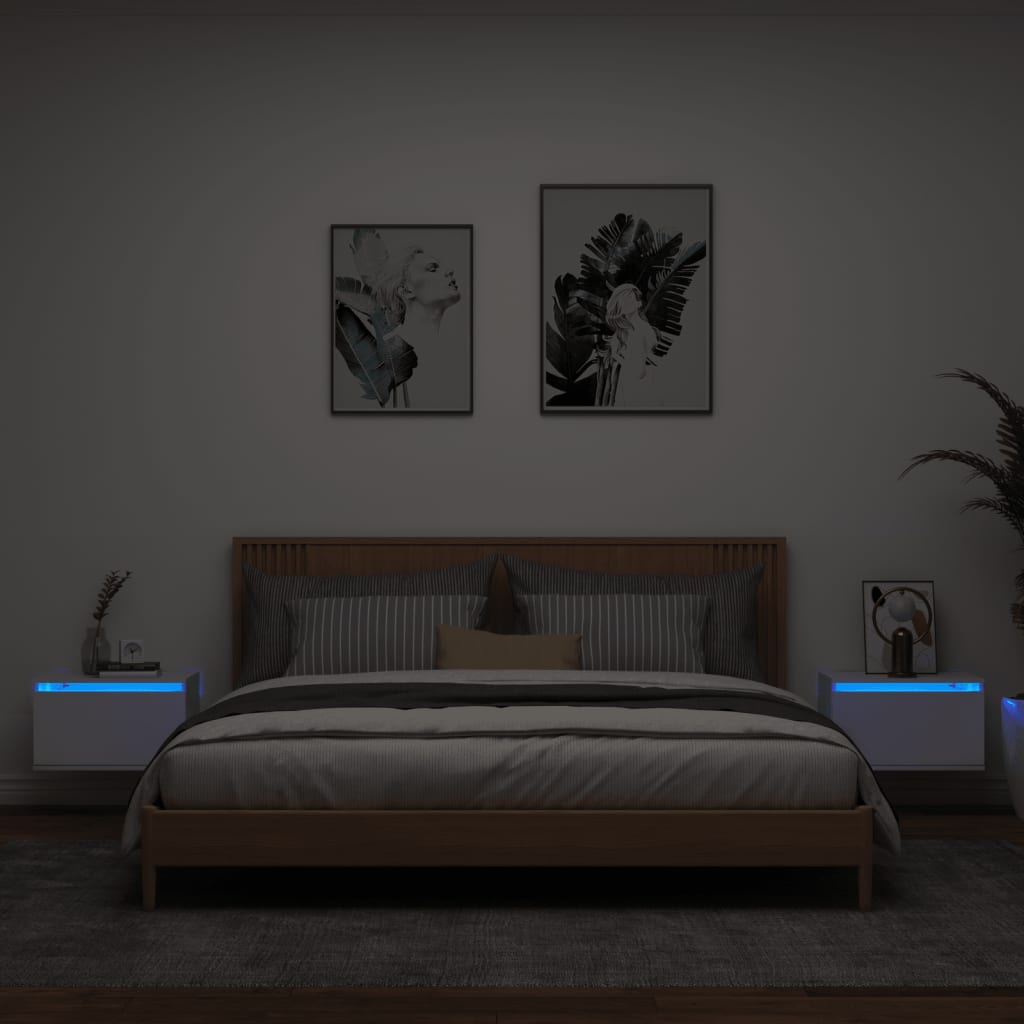 Nachtkastjes Met Led's Wandgemonteerd 2 Wit
