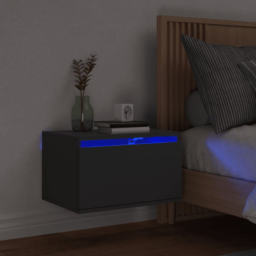 Nachtkastje Met Led's Wandgemonteerd 1 Zwart