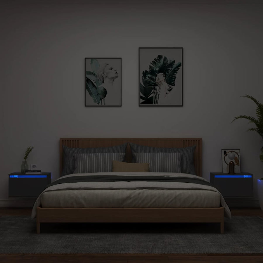 Nachtkastjes Met Led's Wandgemonteerd 2 Zwart