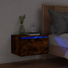Nightstand with LEDs wall-mounted smoked oak-coloured