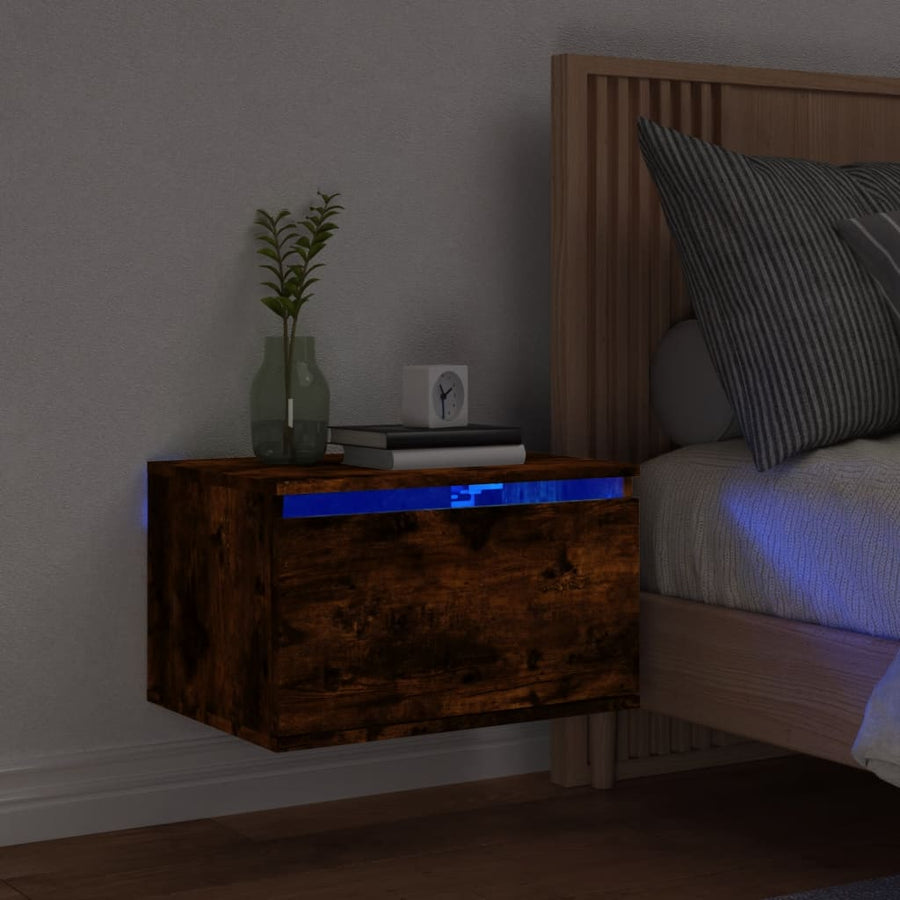 Nachtkastje Met Led's Wandgemonteerd Kleurig 1 Gerookt eiken