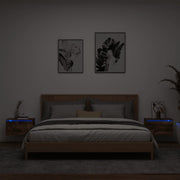 Nightstands with LEDs 2 pcs wall-mounted smoked oak