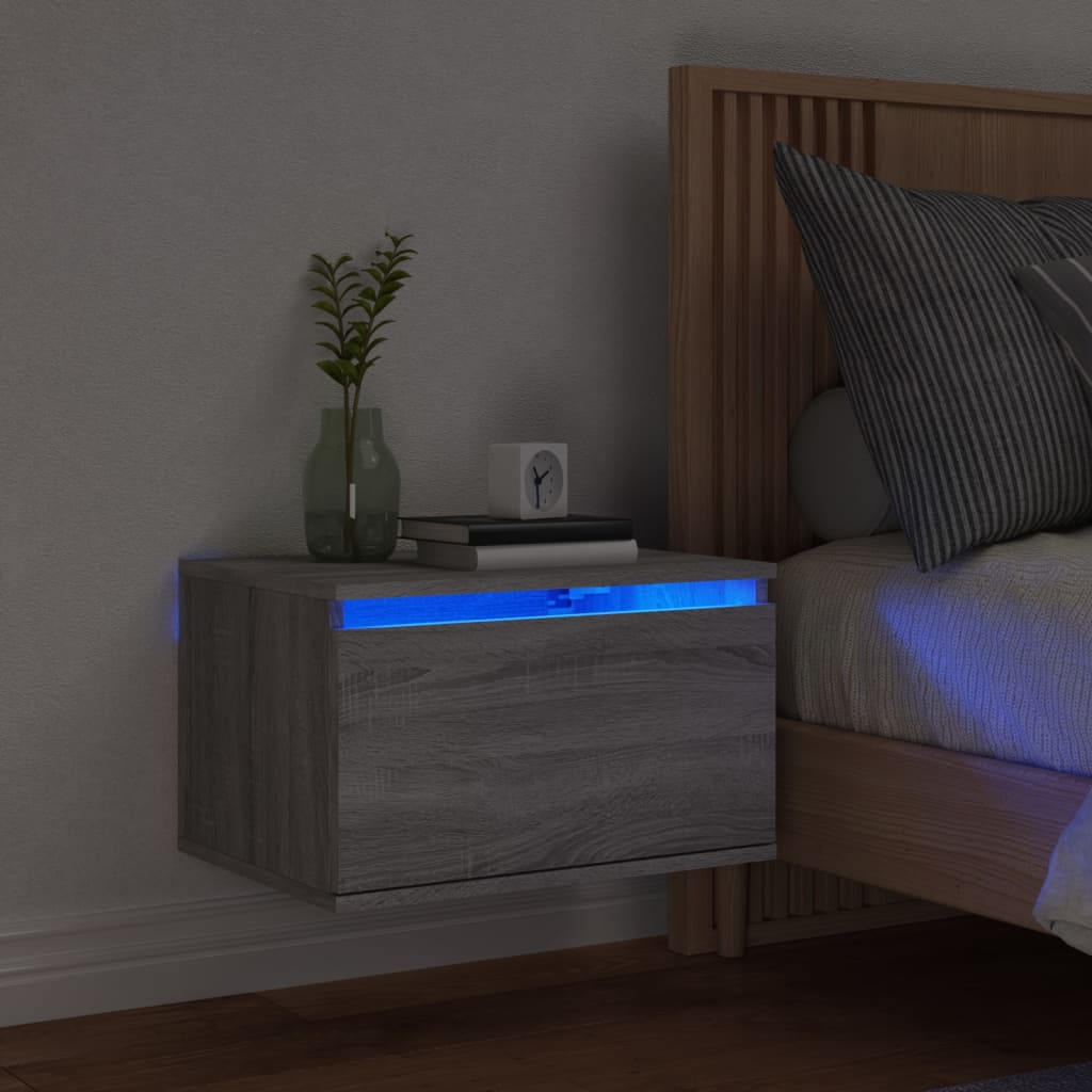 Nachtkastje Met Led's Wandgemonteerd Eikenkleurig 1 Grijs sonoma