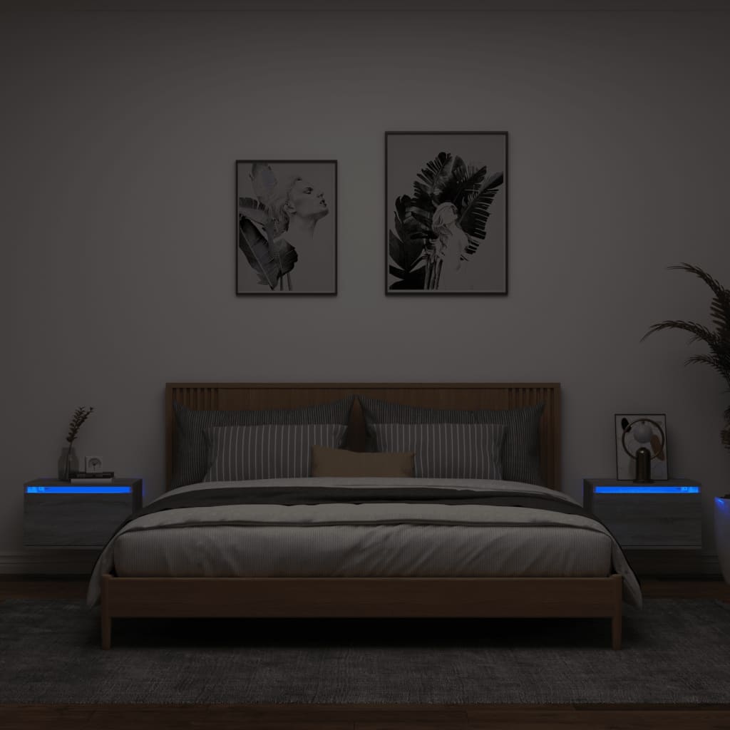 Nachtkastjes Met Led's Wandgemonteerd Eiken 2 Grijs sonoma