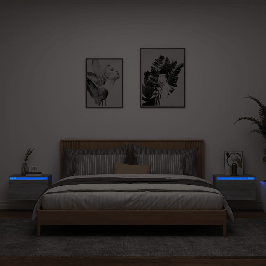 Nachtkastjes Met Led's Wandgemonteerd Eiken 2 Grijs sonoma