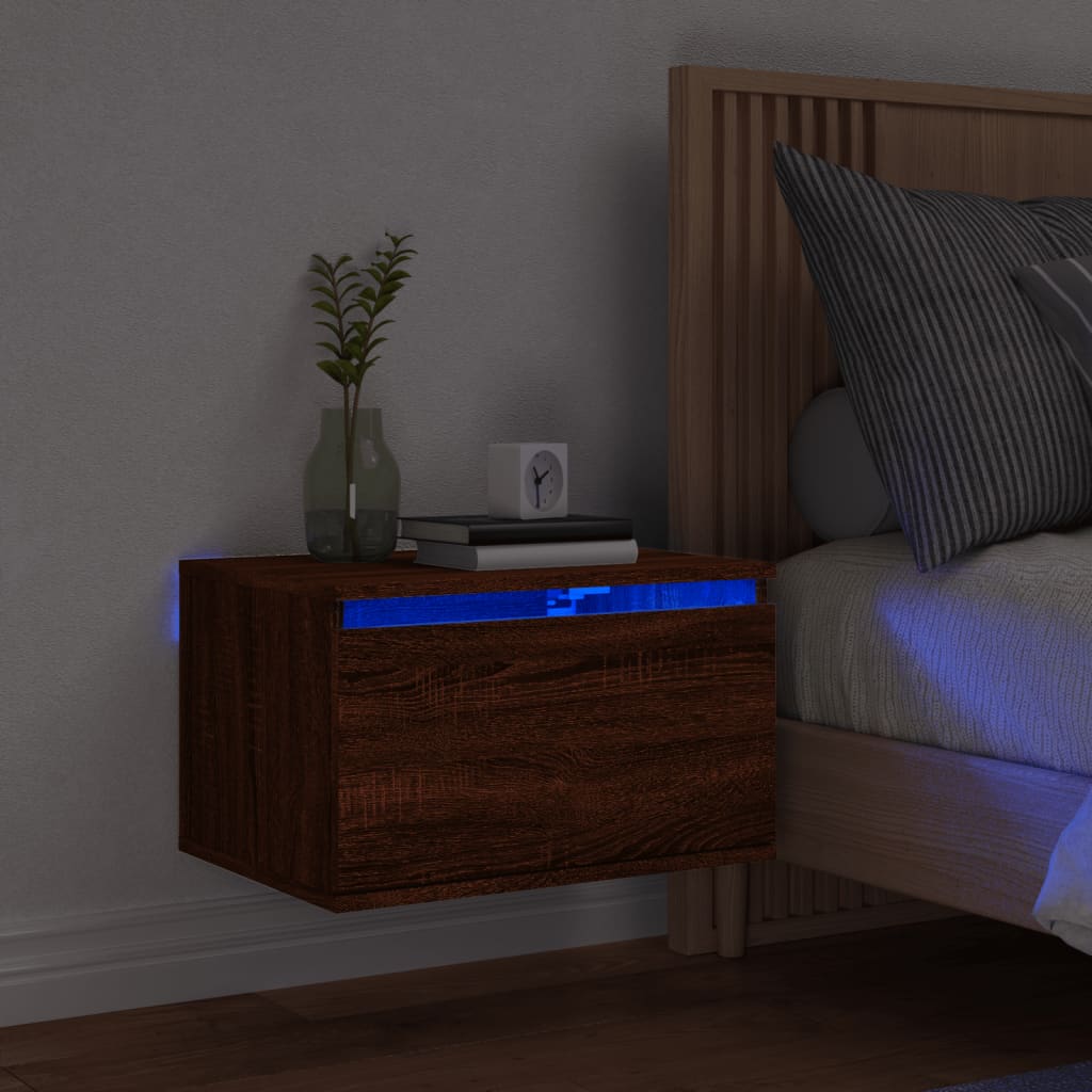 Nachtkastje Met Led's Wandgemonteerd Bruineikenkleurig 1 bruin eikenkleur