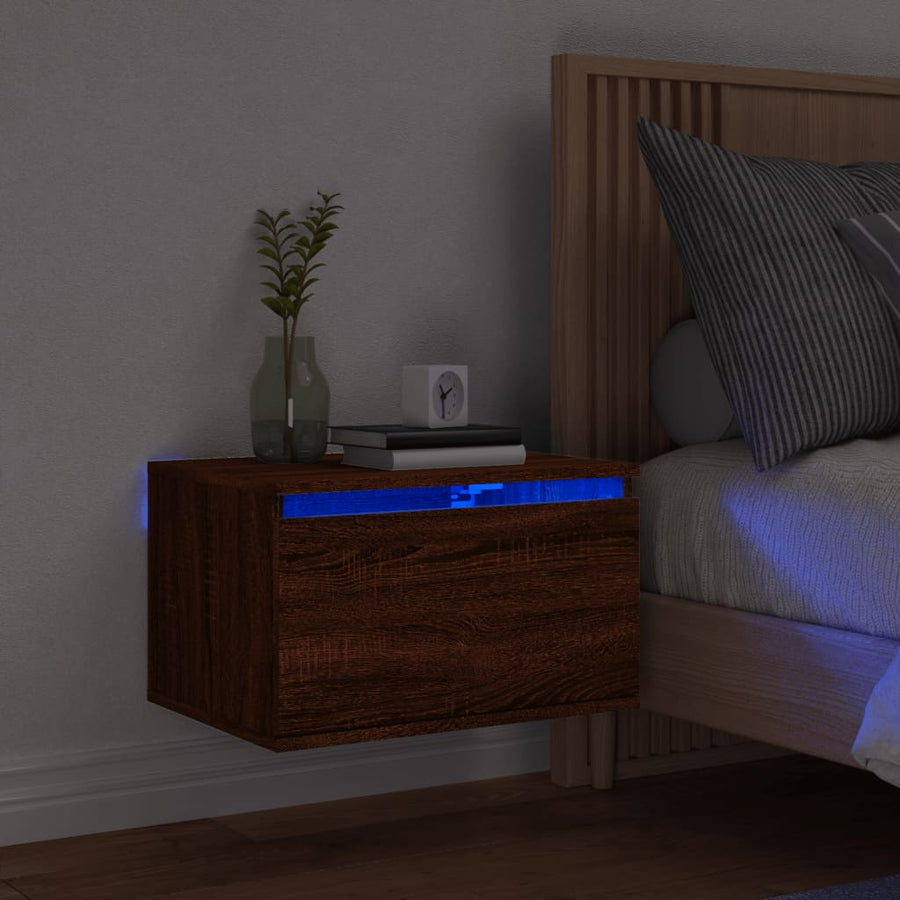 Nachtkastje Met Led's Wandgemonteerd Bruineikenkleurig 1 bruin eikenkleur