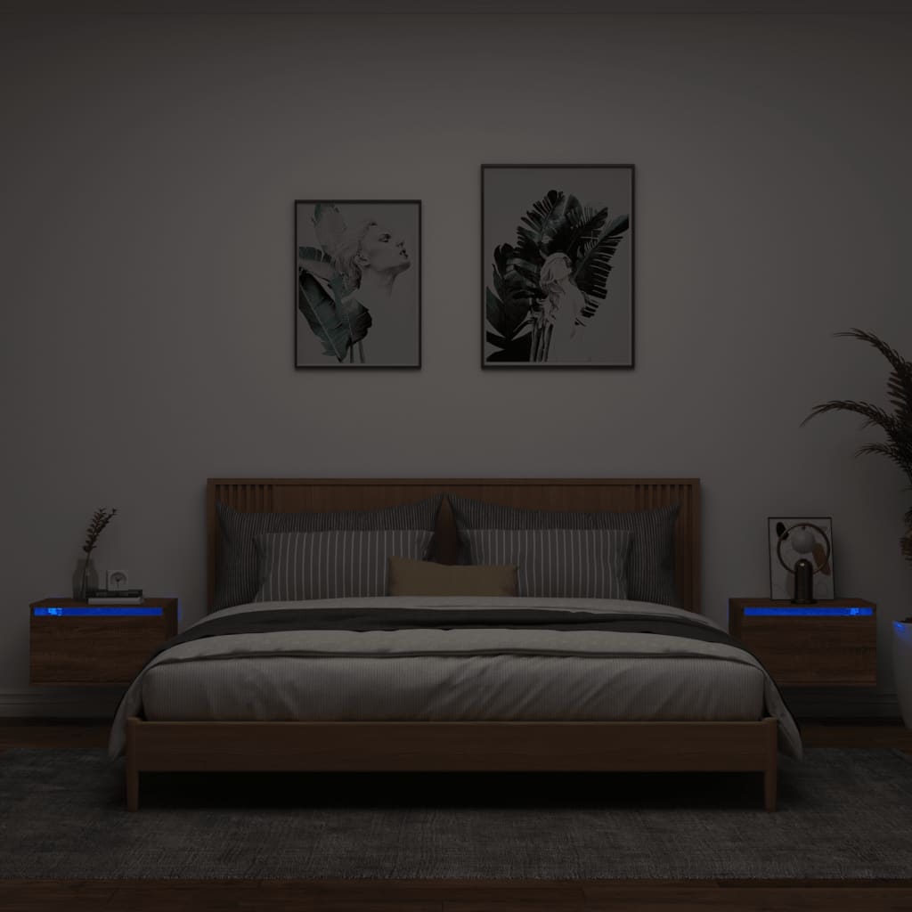 Nachtkastjes Met Led's Wandgemonteerd Bruineikenkleurig 2 bruin eikenkleur