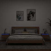 Nightstands with LEDs 2 pcs wall-mounted brown oak color