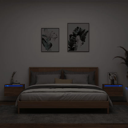 Nachtkastjes Met Led's Wandgemonteerd Bruineikenkleurig 2 bruin eikenkleur