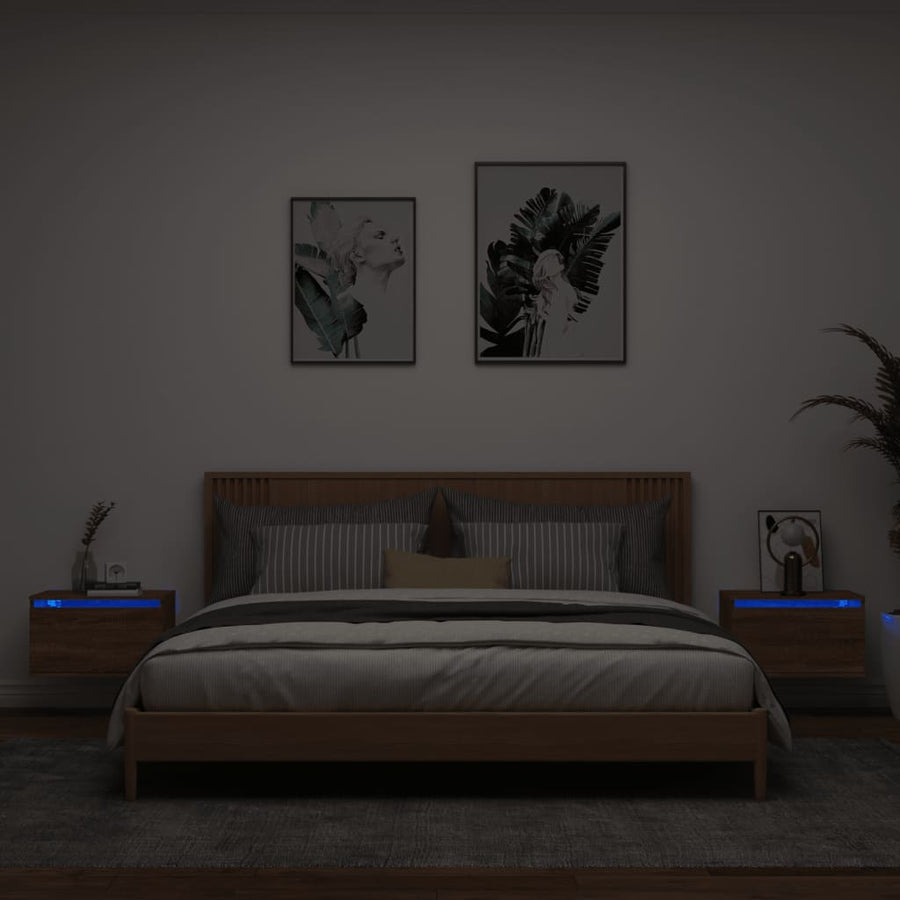 Nachtkastjes Met Led's Wandgemonteerd Bruineikenkleurig 2 bruin eikenkleur