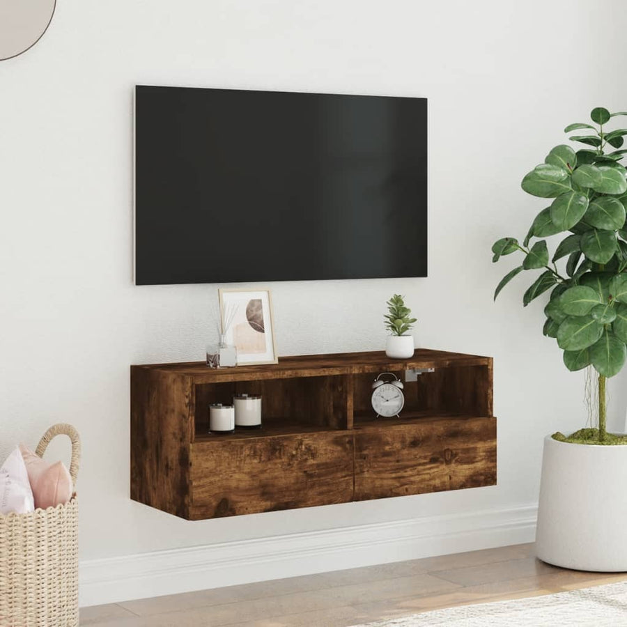 Tv-Wandmeubel 80X30X30 Cm Bewerkt Hout Gerookt Eikenkleurig