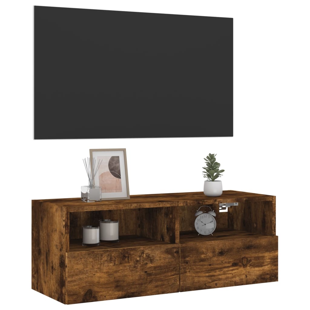 Tv-Wandmeubel 80X30X30 Cm Bewerkt Hout Gerookt Eikenkleurig