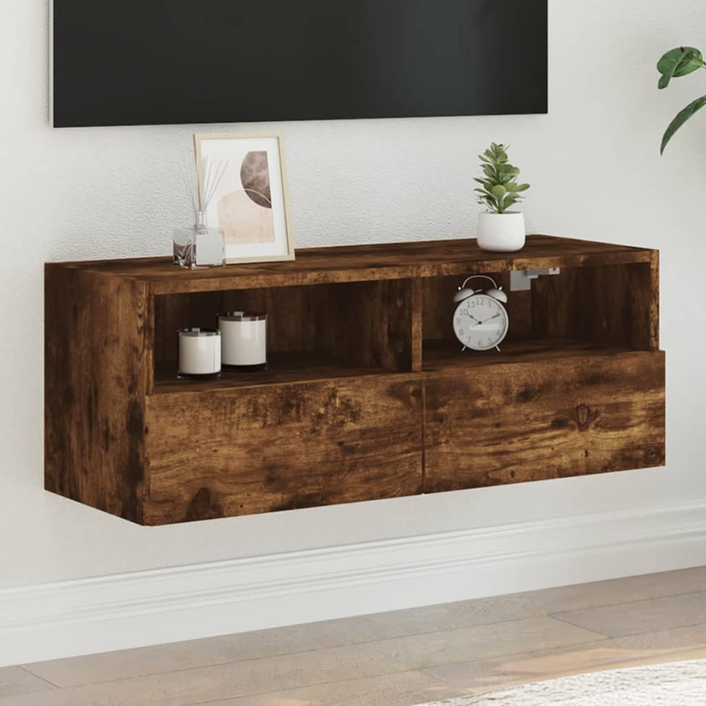 Tv-Wandmeubel 80X30X30 Cm Bewerkt Hout Gerookt Eikenkleurig