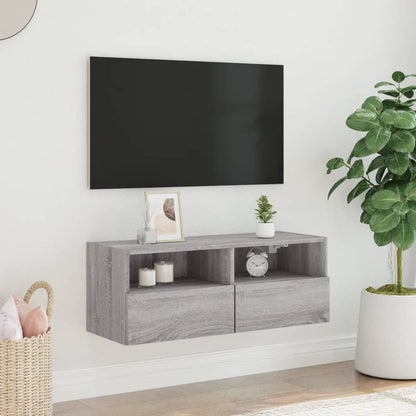 Tv-Wandmeubel 80X30X30 Cm Bewerkt Hout Grijs Sonoma Eikenkleur