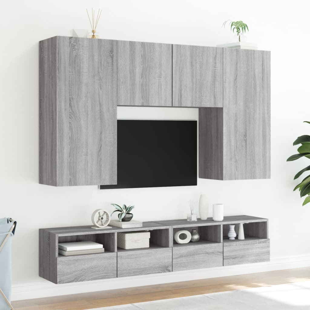 Tv-Wandmeubel 80X30X30 Cm Bewerkt Hout Grijs Sonoma Eikenkleur