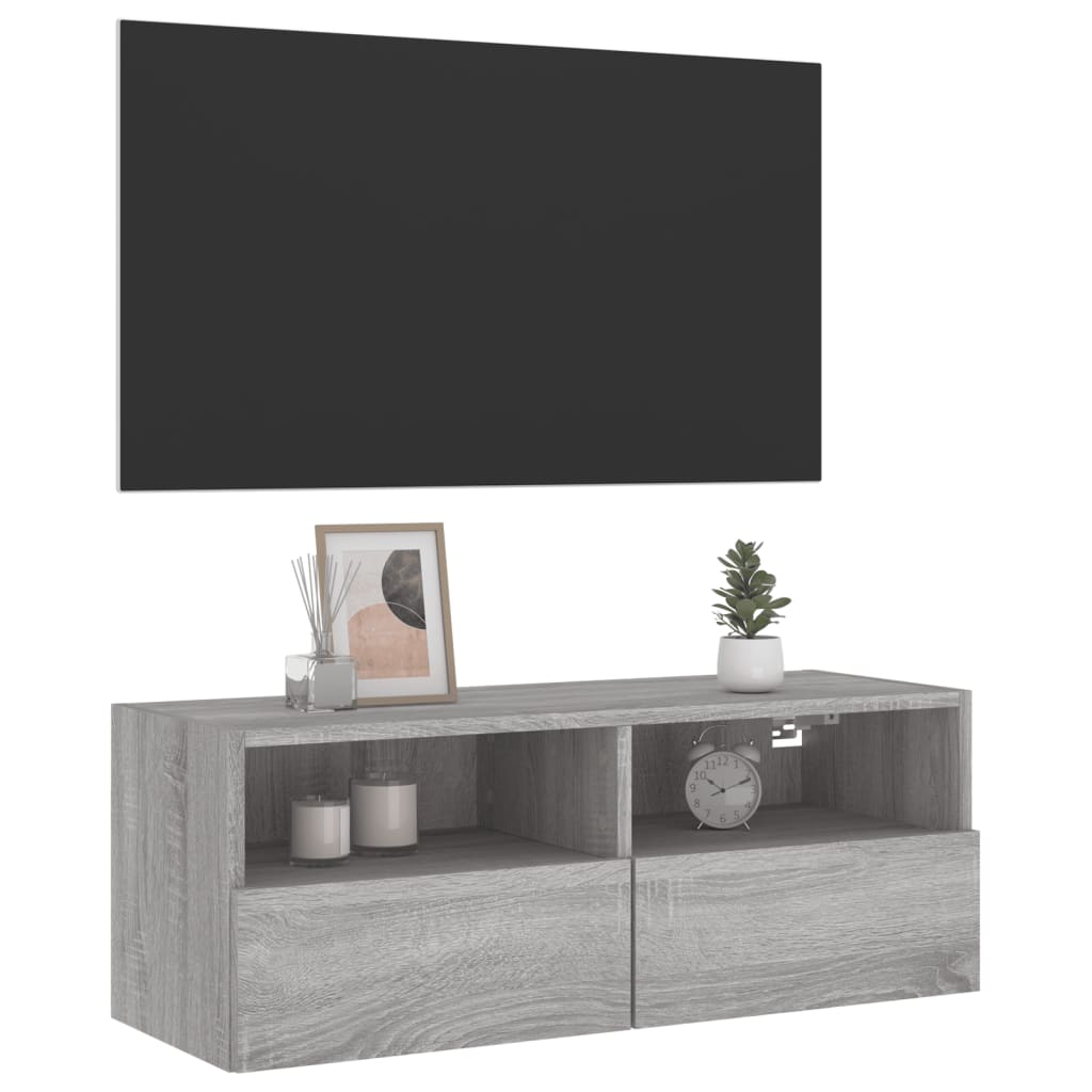 Tv-Wandmeubel 80X30X30 Cm Bewerkt Hout Grijs Sonoma Eikenkleur