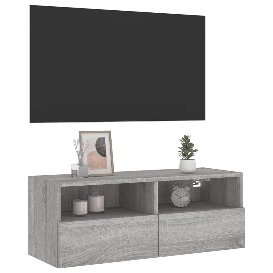 Tv-Wandmeubel 80X30X30 Cm Bewerkt Hout Grijs Sonoma Eikenkleur