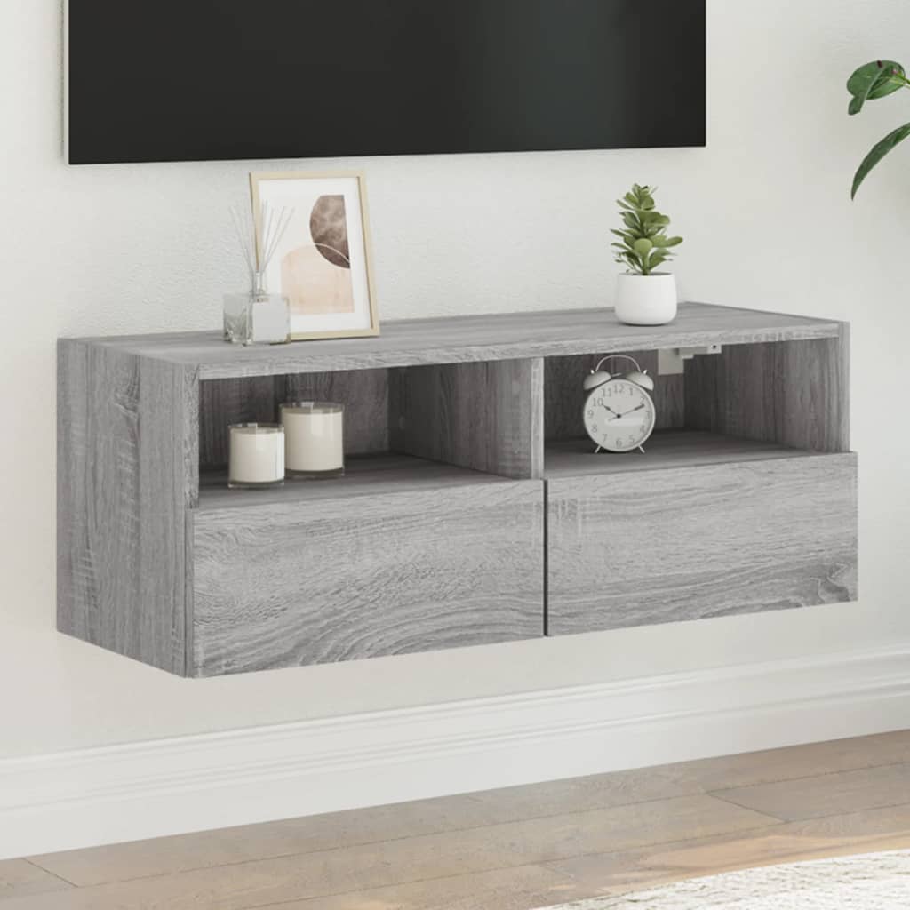 Tv-Wandmeubel 80X30X30 Cm Bewerkt Hout Grijs Sonoma Eikenkleur