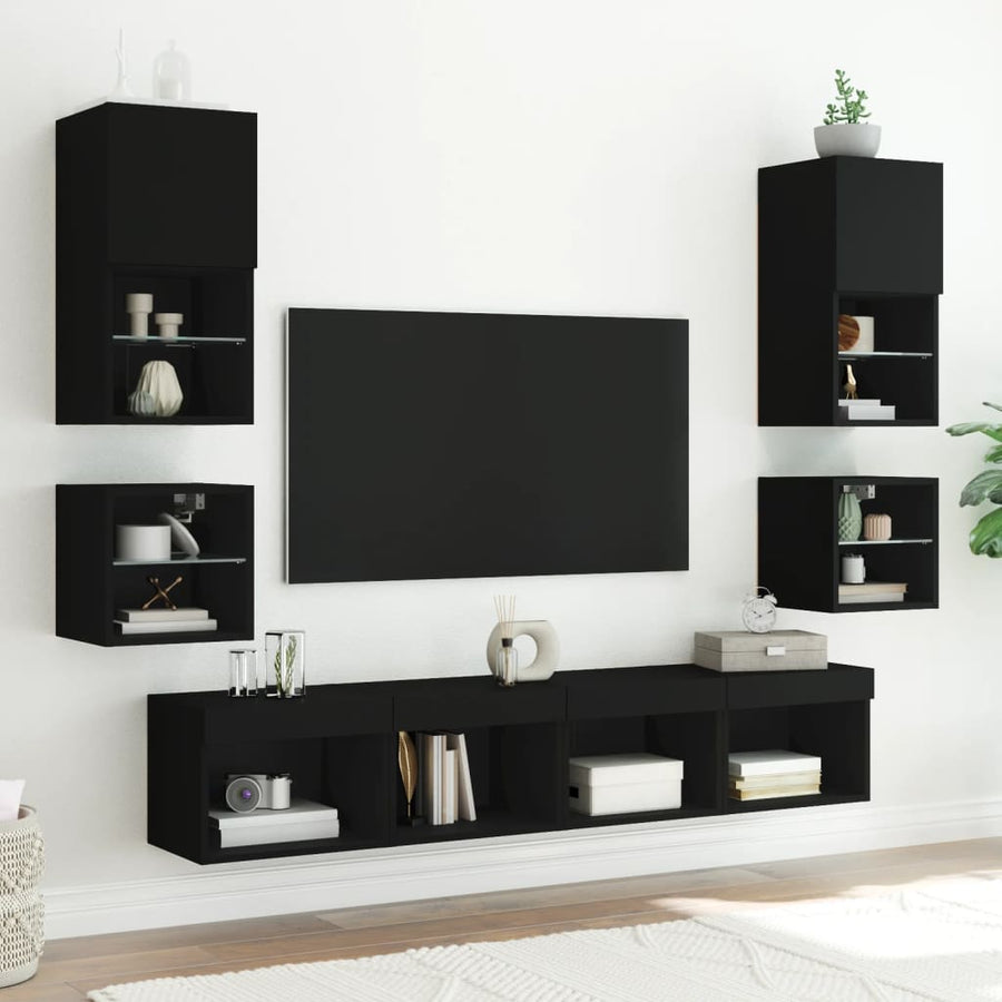 Tv-Wandmeubel Met Led-Verlichting 30X28,5X30 Cm Zwart