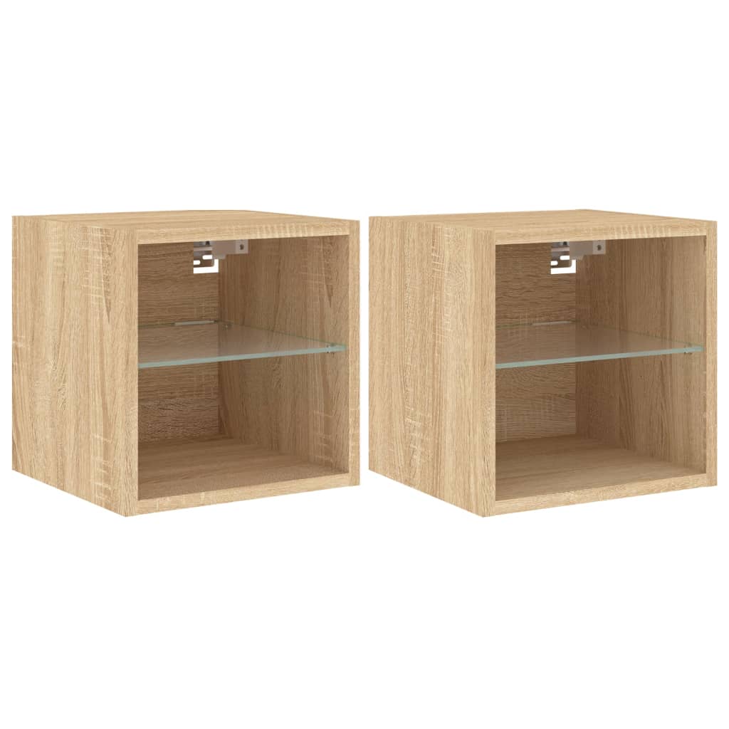 Tv-Wandmeubels Met Led 2 St 30X28,5X30 Cm Sonoma Eikenkleurig
