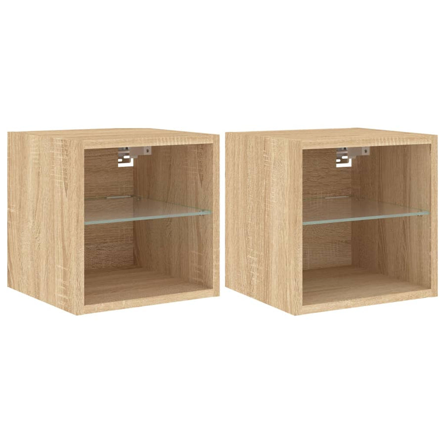 Tv-Wandmeubels Met Led 2 St 30X28,5X30 Cm Sonoma Eikenkleurig
