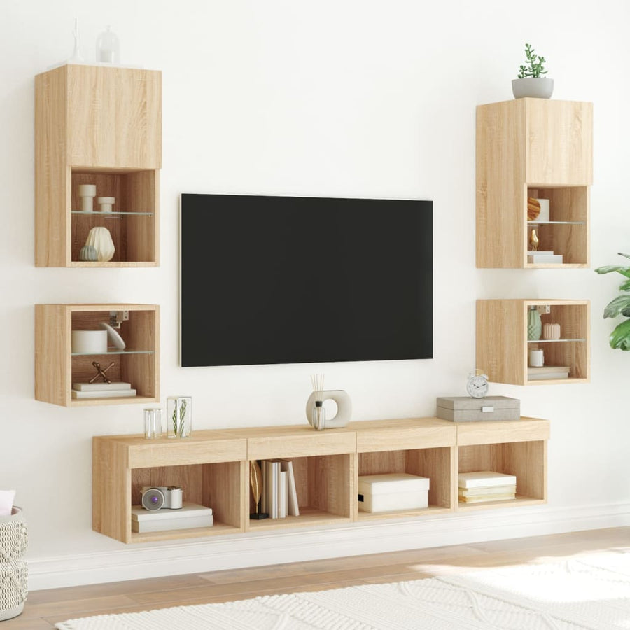 Tv-Wandmeubels Met Led 2 St 30X28,5X30 Cm Sonoma Eikenkleurig