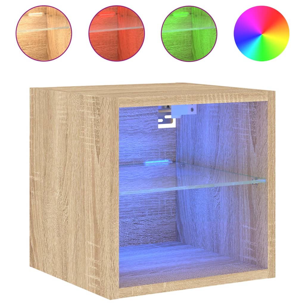 Tv-Wandmeubels Met Led 2 St 30X28,5X30 Cm Sonoma Eikenkleurig