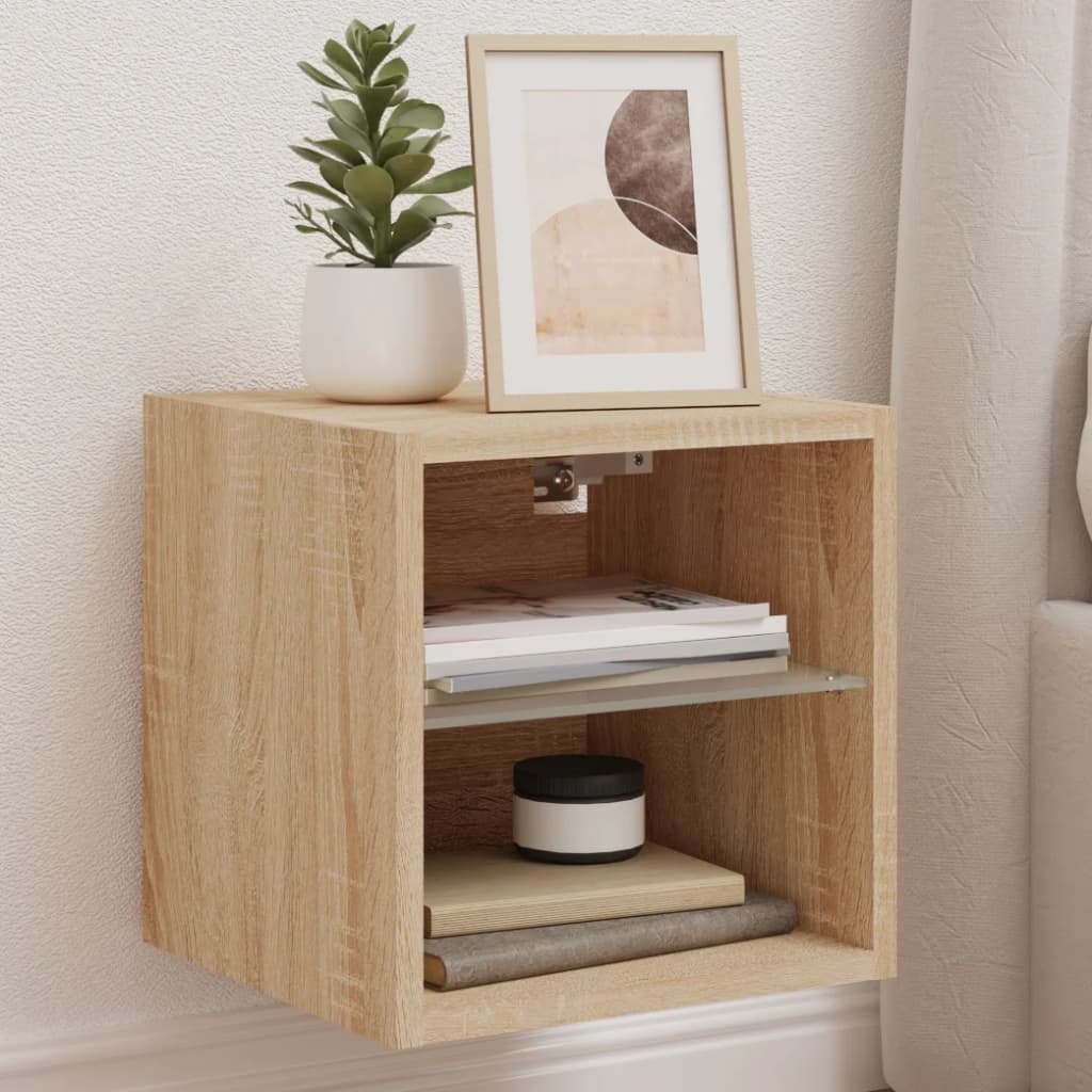 Tv-Wandmeubels Met Led 2 St 30X28,5X30 Cm Sonoma Eikenkleurig