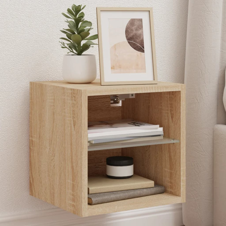 Tv-Wandmeubels Met Led 2 St 30X28,5X30 Cm Sonoma Eikenkleurig