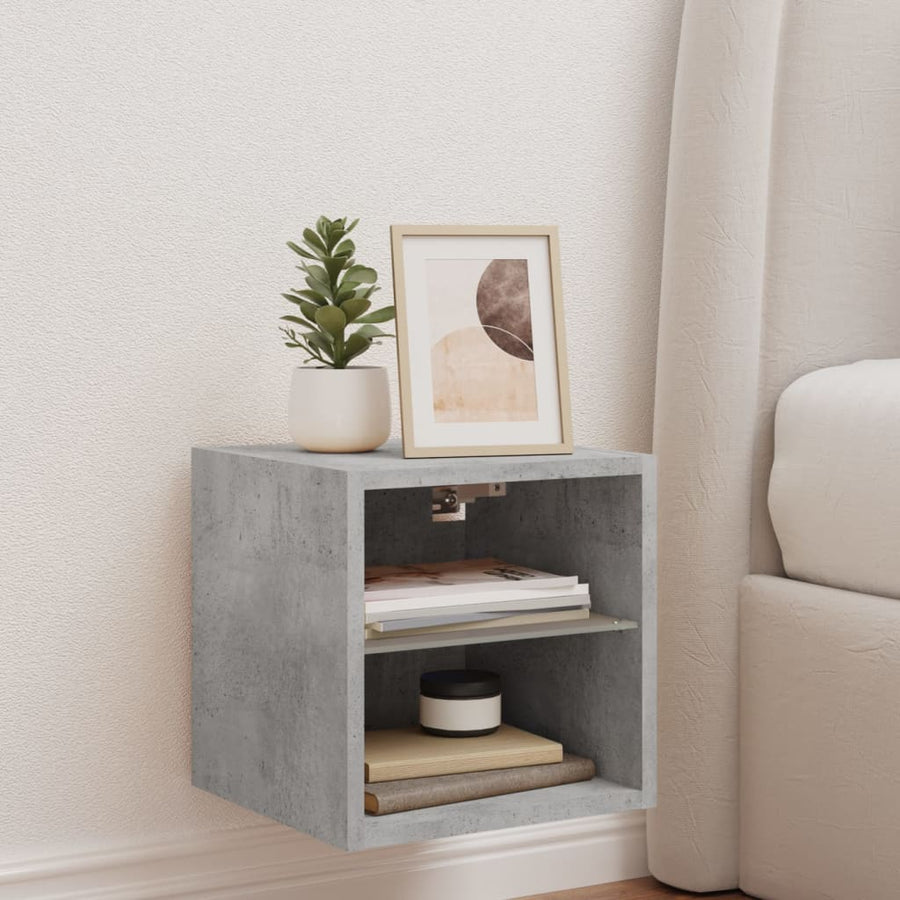 Tv-Wandmeubel Met Led-Verlichting 30X28,5X30 Cm Betongrijs