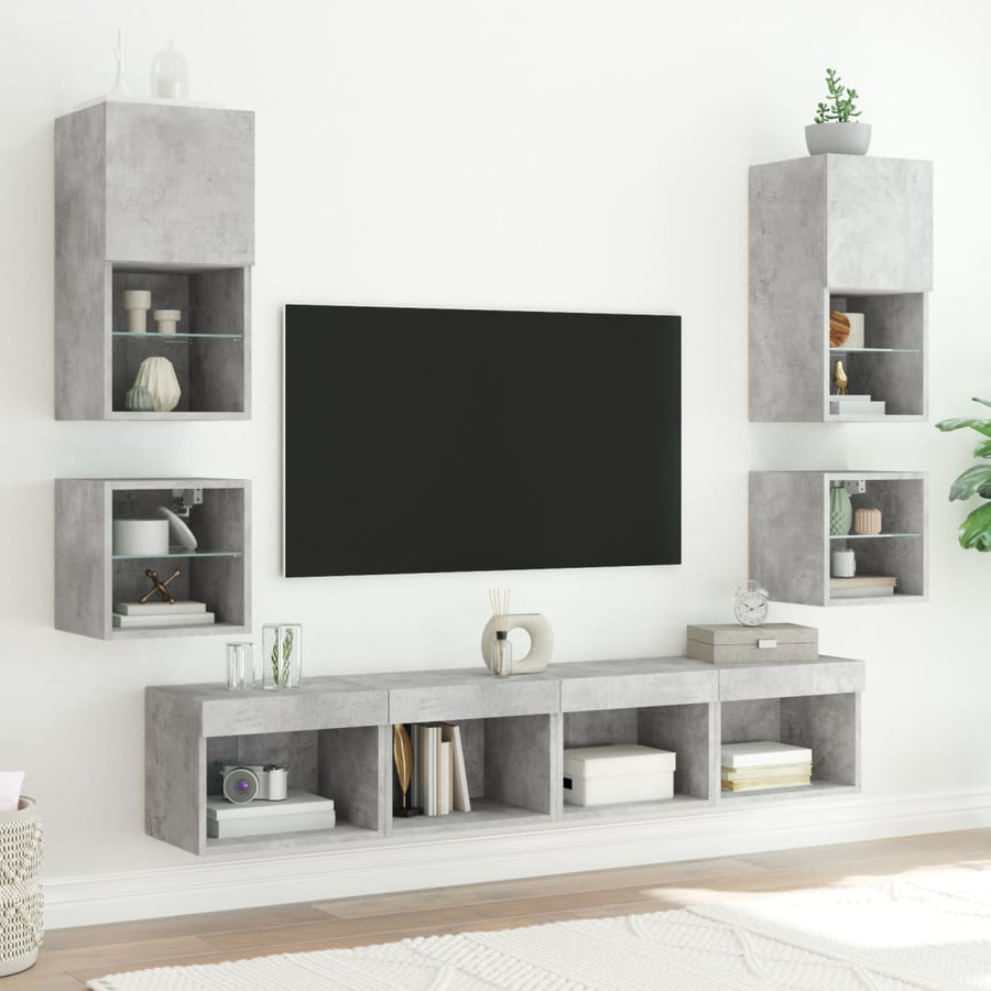 Tv-Wandmeubel Met Led-Verlichting 30X28,5X30 Cm Betongrijs