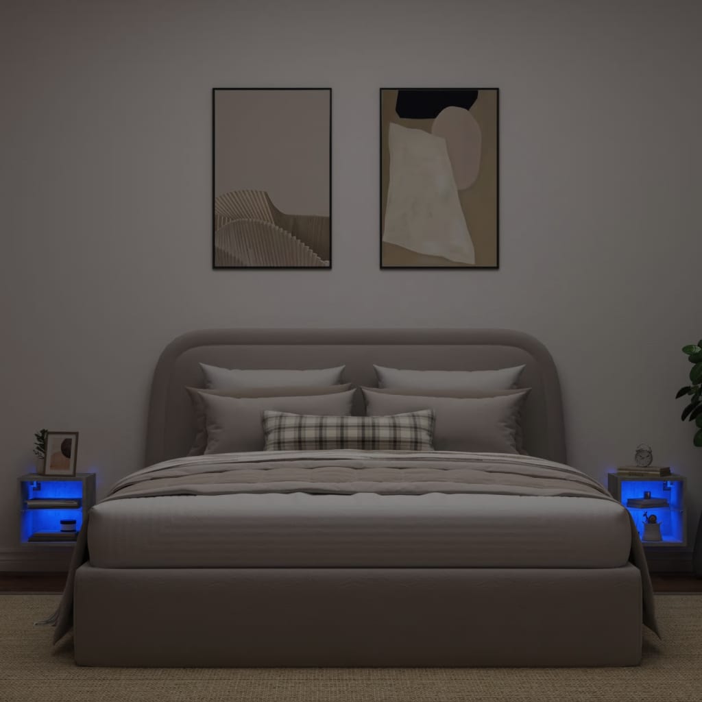 Tv-Wandmeubels Met Led 2 St 30X28,5X30 Cm Betongrijs