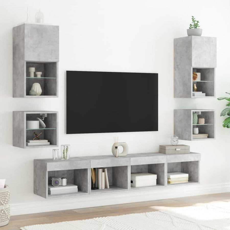 Tv-Wandmeubels Met Led 2 St 30X28,5X30 Cm Betongrijs