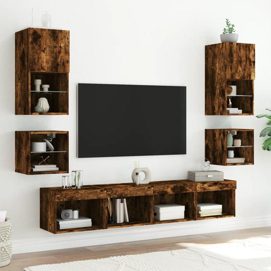 Tv-Wandmeubel Met Led-Verlichting 30X28,5X30 Cm Gerookt Eiken
