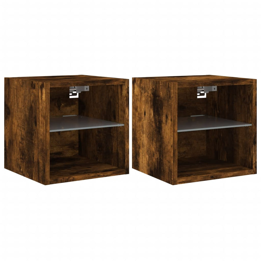 Tv-Wandmeubels Met Led 2 St 30X28,5X30 Cm Gerookt Eikenkleurig