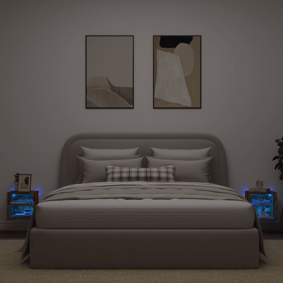 Tv-Wandmeubels Met Led 2 St 30X28,5X30 Cm Gerookt Eikenkleurig