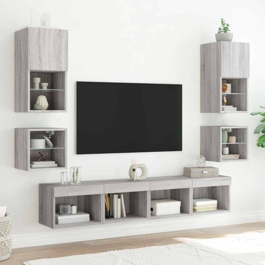 Tv-Wandmeubel Met Led-Verlichting 30X28,5X30 Cm Grijs Sonoma