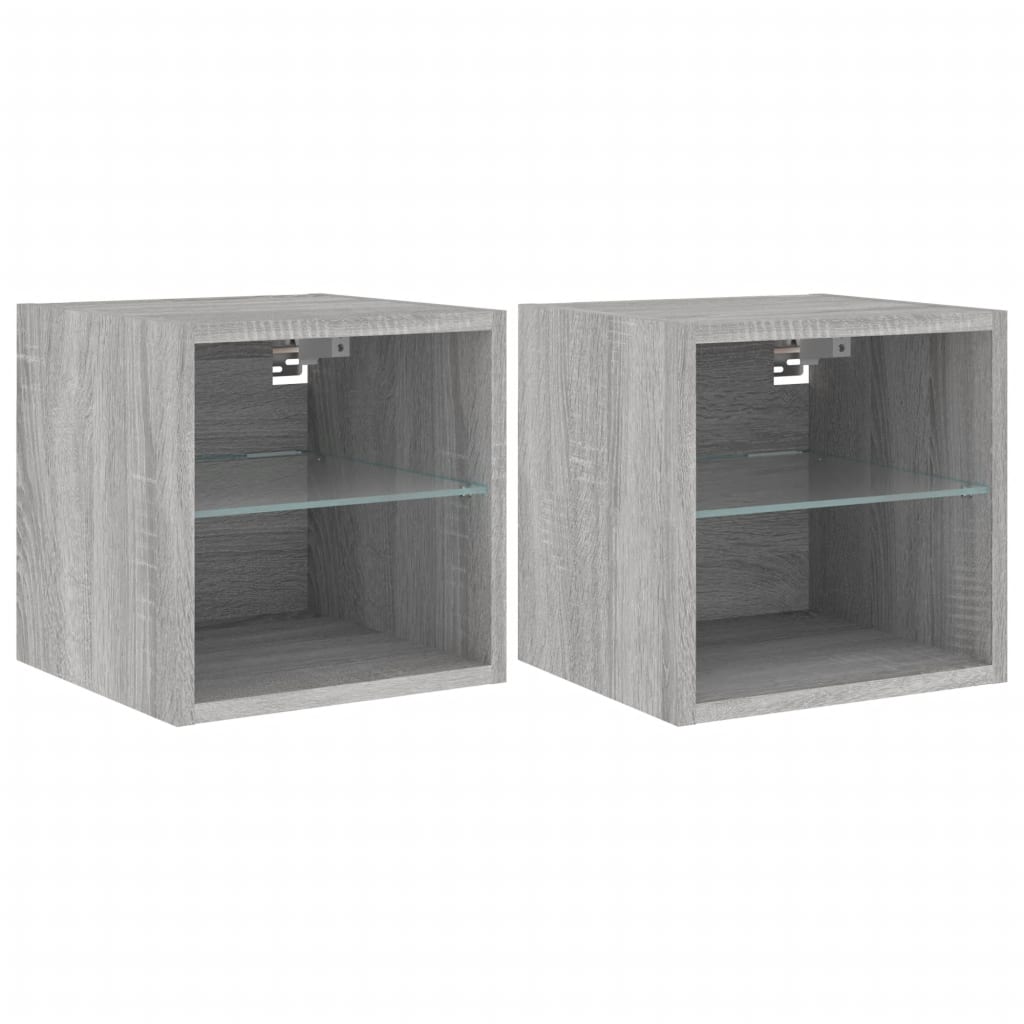 Tv-Wandmeubels Met Led 2 St 30X28,5X30 Cm Grijs Sonoma Eiken
