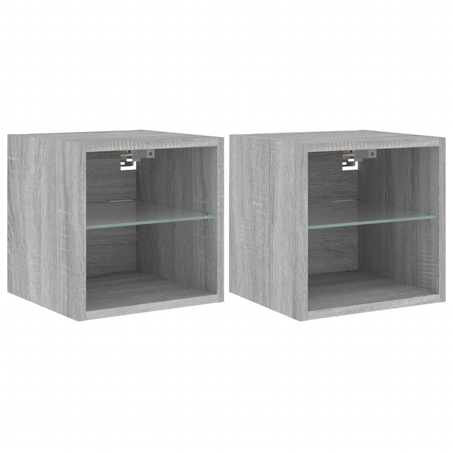 Tv-Wandmeubels Met Led 2 St 30X28,5X30 Cm Grijs Sonoma Eiken