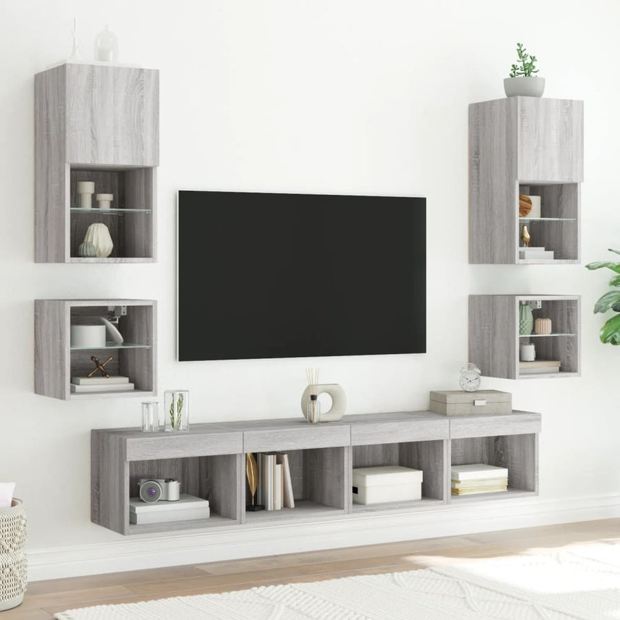 Tv-Wandmeubels Met Led 2 St 30X28,5X30 Cm Grijs Sonoma Eiken