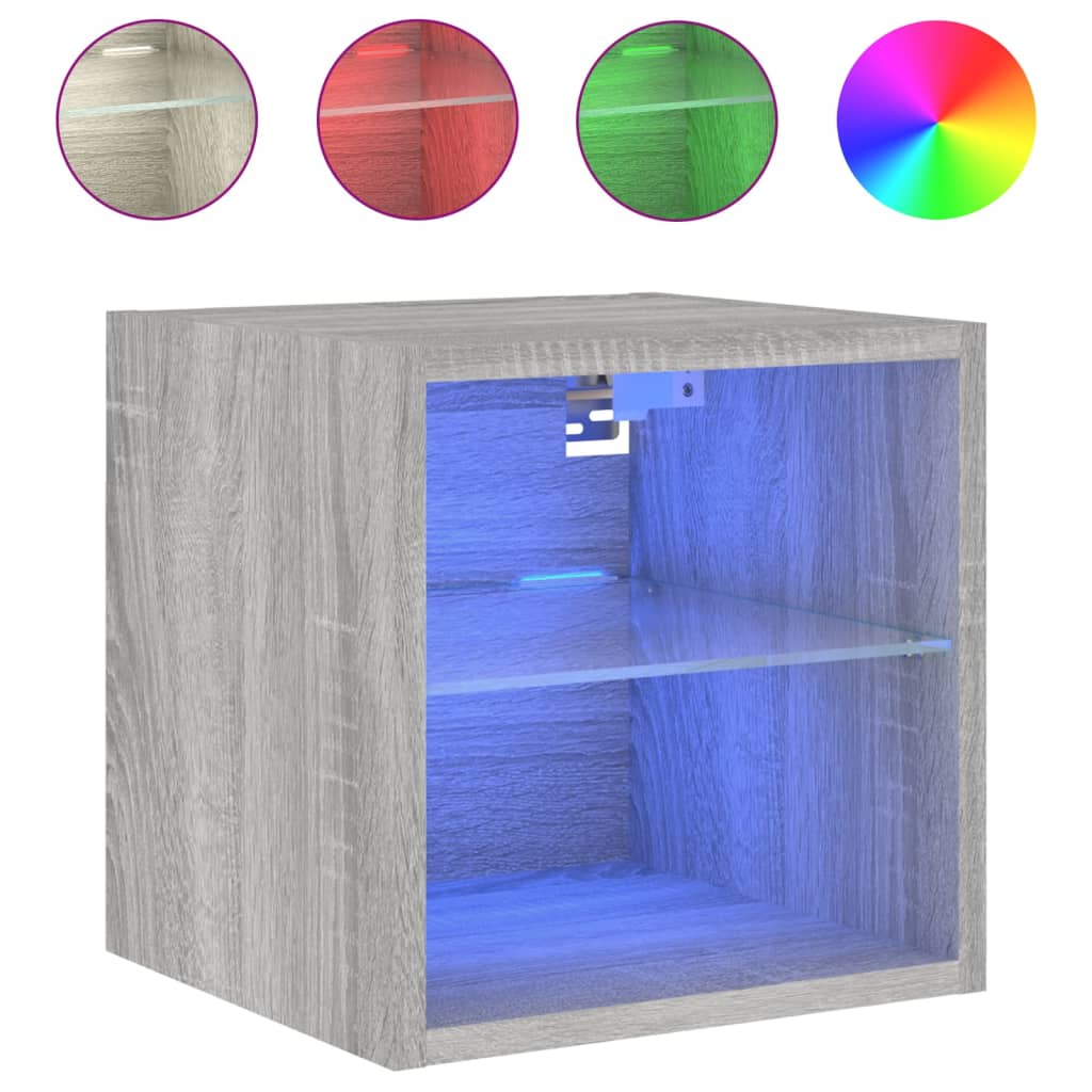 Tv-Wandmeubels Met Led 2 St 30X28,5X30 Cm Grijs Sonoma Eiken
