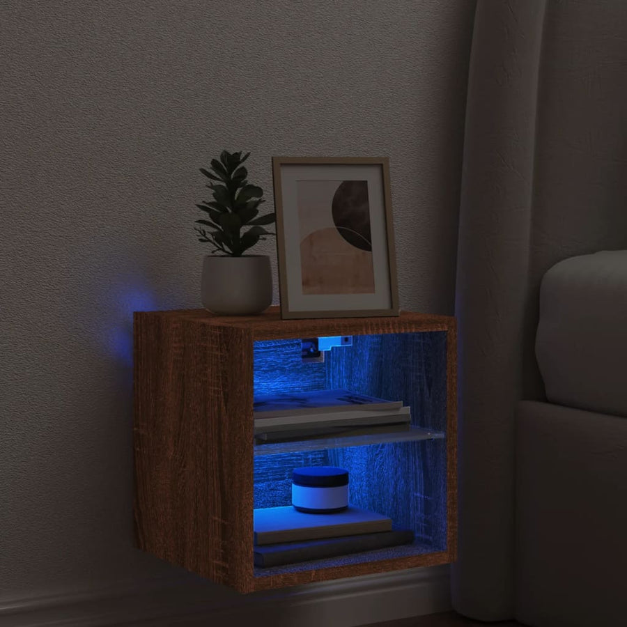 Tv-Wandmeubel Met Led-Verlichting 30X28,5X30 Cm Bruineikenkleur