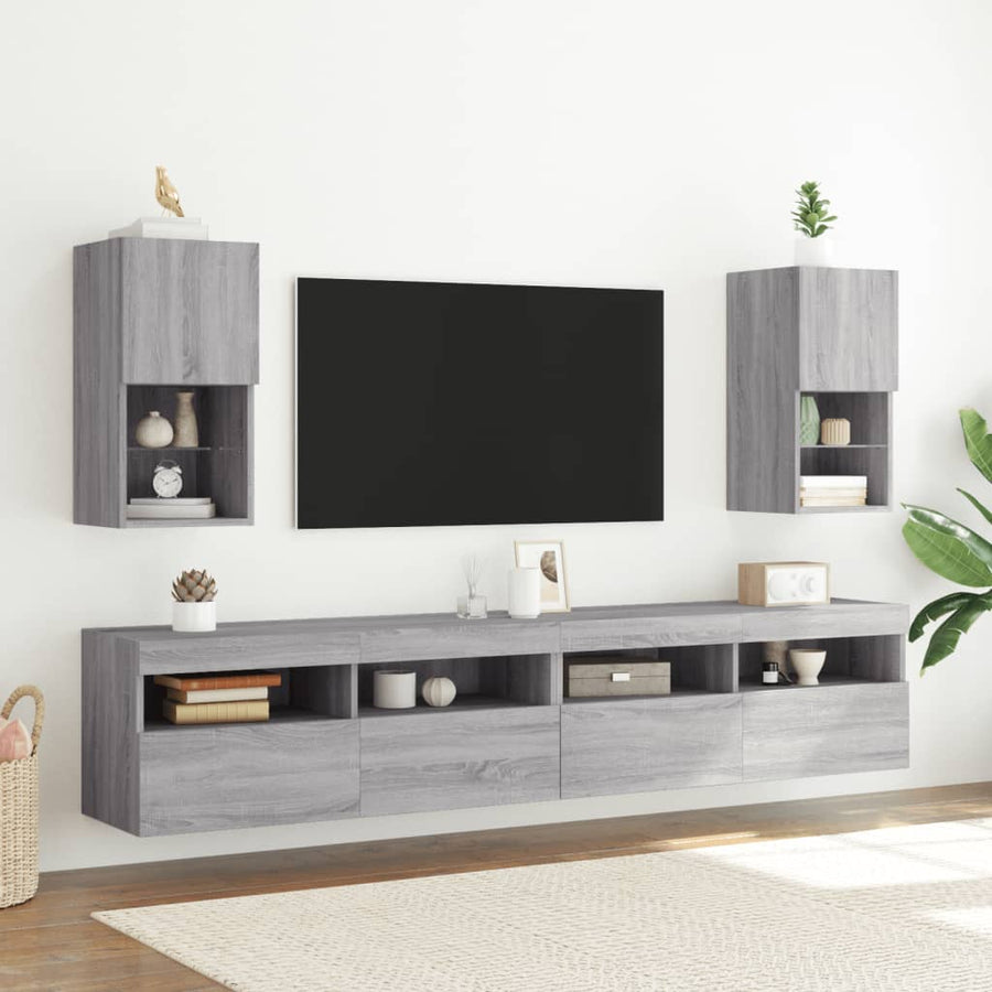 Tv-Meubel Met Led-Verlichting 30,5X30X60 Cm Eiken 1 30.5 x 30 x 60 cm Grijs sonoma