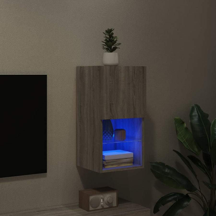 Tv-Meubel Met Led-Verlichting 30,5X30X60 Cm Eiken 1 30.5 x 30 x 60 cm Grijs sonoma