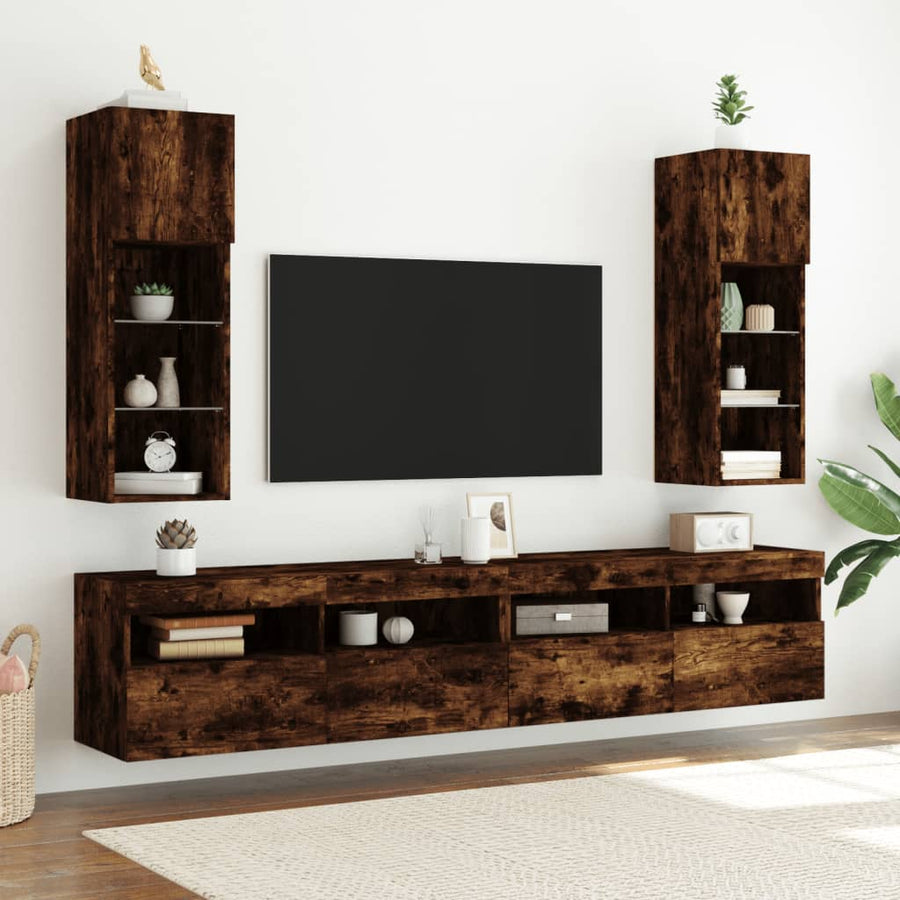 Tv-Meubel Led-Verlichting 30,5X30X90 Cm Kleurig 1 30.5 x 30 x 90 cm Gerookt eiken