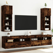 TV Cabinets with LED Lighting 2 pcs 30.5x30x90 cm Smoked Oak