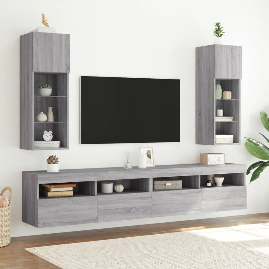 Tv-Meubel Met Led-Verlichting 30,5X30X90 Cm Eiken 1 30.5 x 30 x 90 cm Grijs sonoma